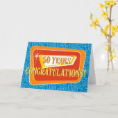 Werknemer 50e Jubileum Retro Blue Red Oranje Kaart (Gele Bloem)