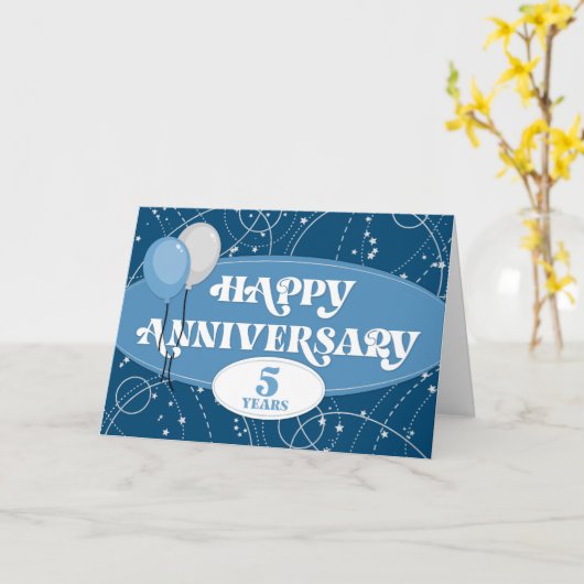 Werknemer 5e Jubileum ballonnen en patroonkaart Kaart (Gele Bloem)