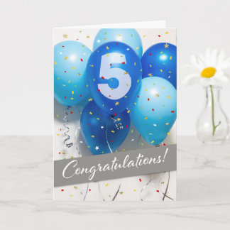 Werknemer 5e Jubileum Blauwe Ballons Kaart