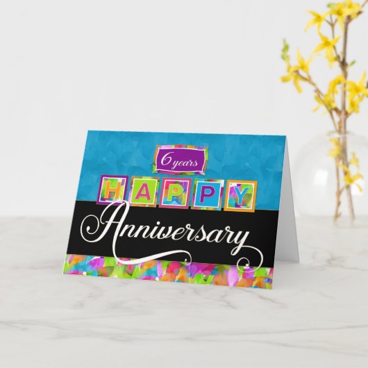 Werknemer 6de Jubileum - Kleurrijk Kaart (Gele Bloem)