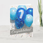 Werknemer 7e Jubileum Blue Balloons Kaart (Voorkant)