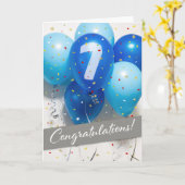 Werknemer 7e Jubileum Blue Balloons Kaart (Gele Bloem)