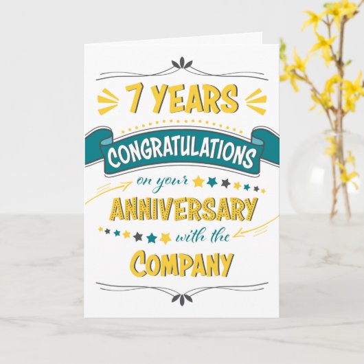 Werknemer 7e Jubileum Gefeliciteerd Word Art Kaart (Gele Bloem)