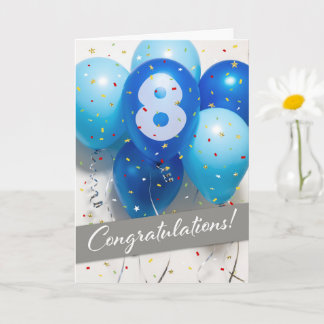 Werknemer 8e Jubileum Blue Balloons Kaart