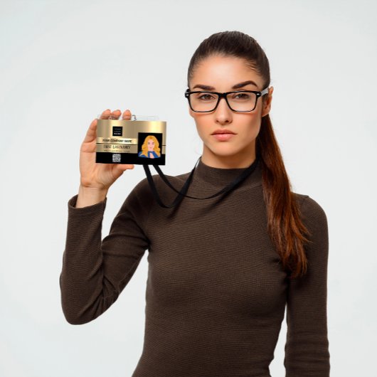 Werknemer Barcode Logo Naam Scanner Black Gold Lux Badge