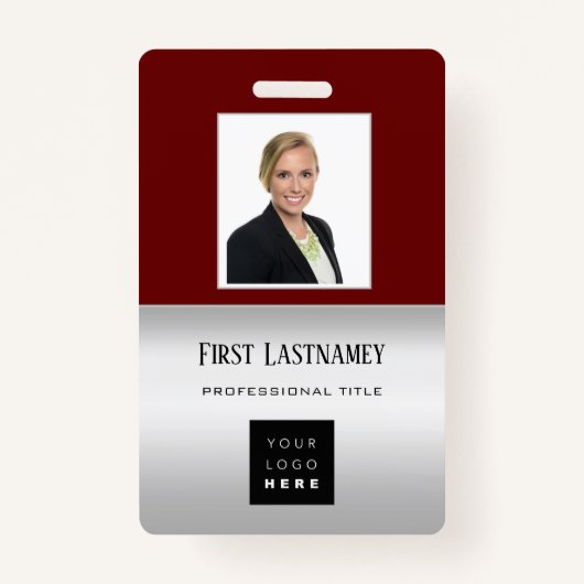 Werknemer Barcode Logo Naam Scanner Gray Maroon Badge (Voorkant)