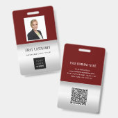 Werknemer Barcode Logo Naam Scanner Grijs Burgundy Badge (Voor- en achterkant)
