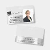 Werknemer Barcode Logo Naam Scanner Grijs Zilver Badge (Voor- en achterkant)
