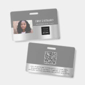 Werknemer Barcode Logo Naam Scanner  Grijs Zwart Badge (Voor- en achterkant)