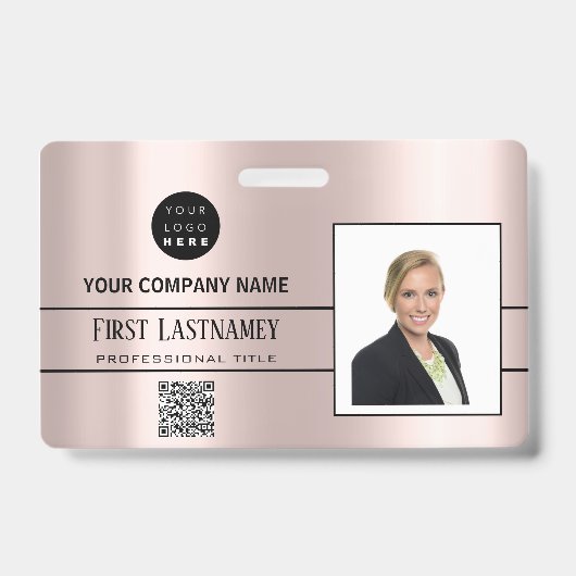 Werknemer Barcode Logo Naam Scanner Streep Roos Badge (Voorzijde)