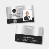 Werknemer Barcode Logo Naam Scanner Stripe Grey Badge (Voor- en achterkant)