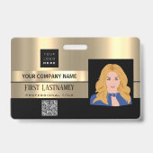 Werknemer Barcode Logo Naam Scanner Zwart Goud Lux Badge (Voorzijde)