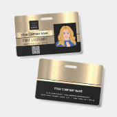 Werknemer Barcode Logo Naam Scanner Zwart Goud Lux Badge (Voor- en achterkant)
