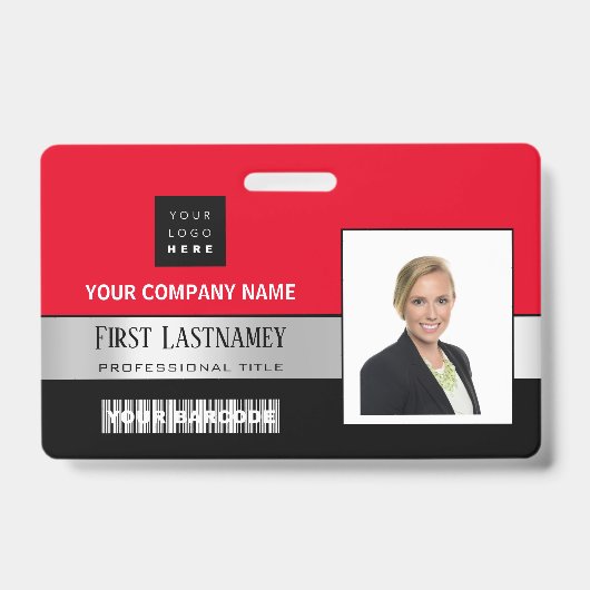Werknemer Barcode Logo Naam Scanner Zwart Rood Badge (Voorzijde)