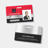 Werknemer Barcode Logo Naam Scanner Zwart Rood Badge (Voor- en achterkant)