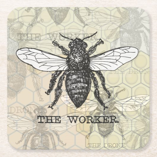  Werknemer Bijen Illustratie Kunst Kartonnen Onderzetters (Voorkant)