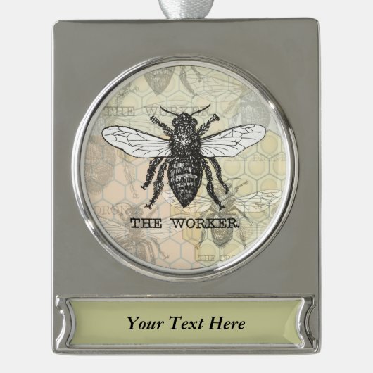  Werknemer Bijen Illustratie Kunst Verzilverd Banner Ornament (Voorkant)