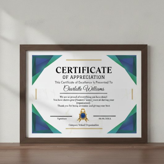 Werknemer Certificaat van Prestatie Award