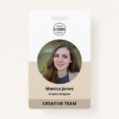 Werknemer Cirkel Foto QR Code Beige Badge (Voorkant)