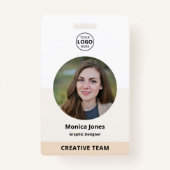 Werknemer Cirkel Foto QR Code Beige Badge (Voorkant)