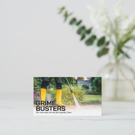 Werknemer druk wassen patio stenen visitekaartje (Staand voorkant)