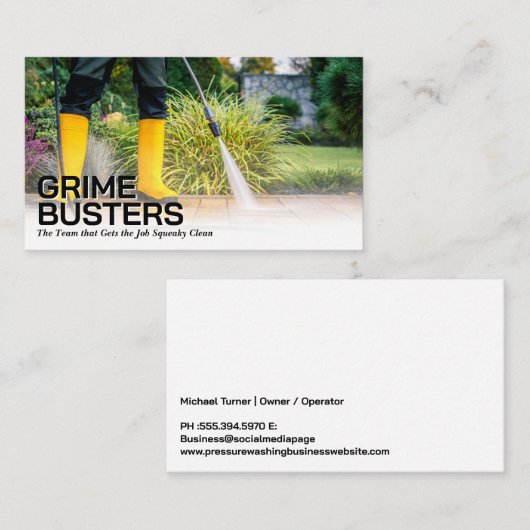 Werknemer druk wassen patio stenen visitekaartje (Voorkant / Achterkant)