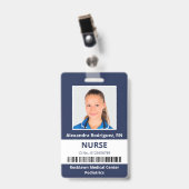 Werknemer Foto Barcode Marine Blauw Wit Medisch ID Badge (Voorzijde met clip)
