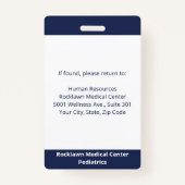 Werknemer Foto Barcode Marine Blauw Wit Medisch ID Badge (Achterkant)