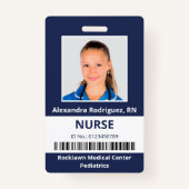 Werknemer Foto Barcode Marine Blauw Wit Medisch ID Badge (Voorkant)