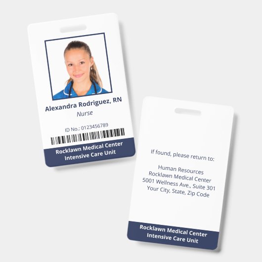 Werknemer Foto Barcode White Blue Hospital ID Badge (Voor- en achterkant)