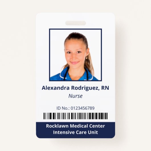 Werknemer Foto Barcode White Blue Hospital ID Badge (Voorkant)