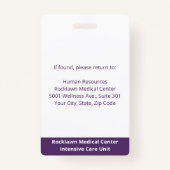 Werknemer Foto Barcode White Paars Hospital ID Badge (Achterkant)