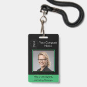 Werknemer foto ID badge | Zwart & Groen | QR-code (Voorzijde met lanyard)