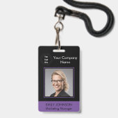 Werknemer foto ID badge | Zwart & Paarse | QR-code (Voorzijde met lanyard)