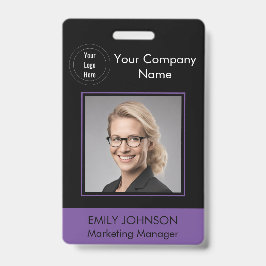 Werknemer foto ID badge | Zwart & Paarse | QR-code