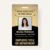 Werknemer Foto-ID Barcode Logo Black & Gold Curve Badge (Voorkant)