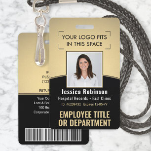 Werknemer Foto-ID Barcode Logo Black & Gold Curve Badge