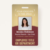 Werknemer Foto ID Barcode Logo Burgundy Gold Curve Badge (Voorkant)