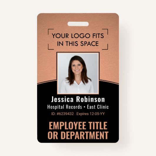 Werknemer Foto ID Barcode Logo Copper Black Curve Badge (Voorkant)