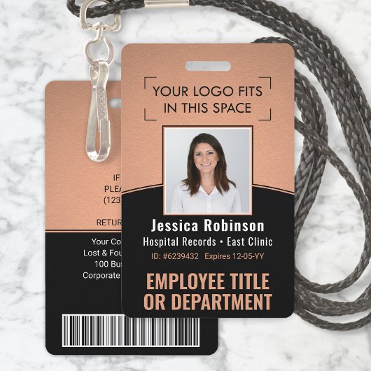 Werknemer Foto ID Barcode Logo Copper Black Curve Badge