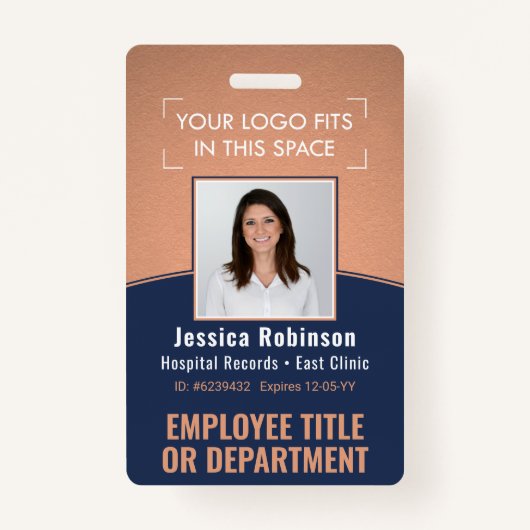 Werknemer Foto ID Barcode Logo Copper Navy Curve Badge (Voorkant)