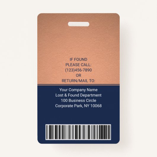 Werknemer Foto ID Barcode Logo Copper Navy Curve Badge (Achterkant)