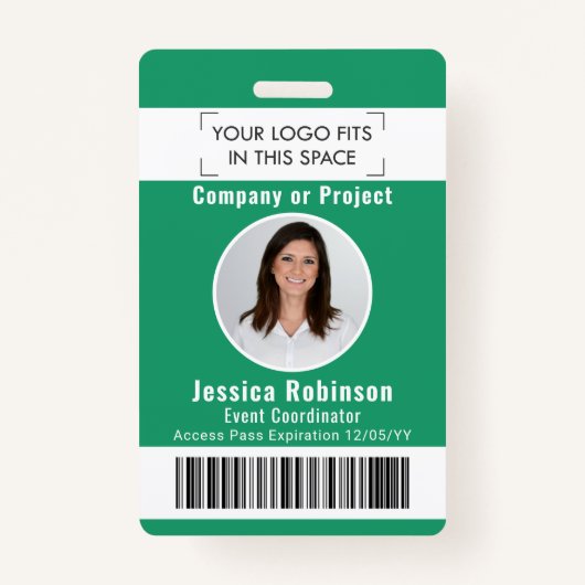 Werknemer Foto ID Barcode Logo Green Access Pass Badge (Voorkant)