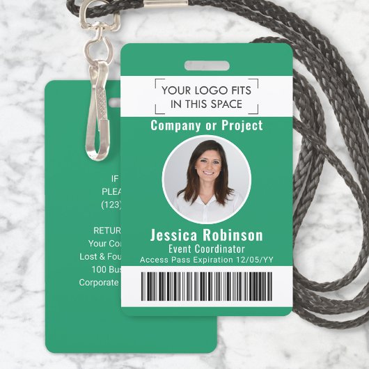 Werknemer Foto ID Barcode Logo Green Access Pass Badge