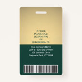 Werknemer Foto-ID Barcode Logo Groene & gouden cur Badge (Achterkant)