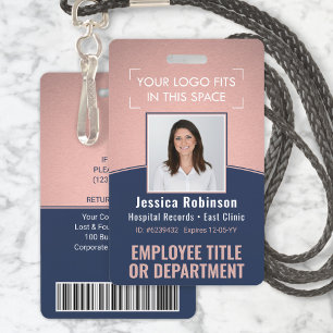 Werknemer Foto ID Barcode Logo Marine & Roze Curve Badge