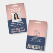 Werknemer Foto-ID Barcode Logo marine & roze curve Badge (Voor- en achterkant)