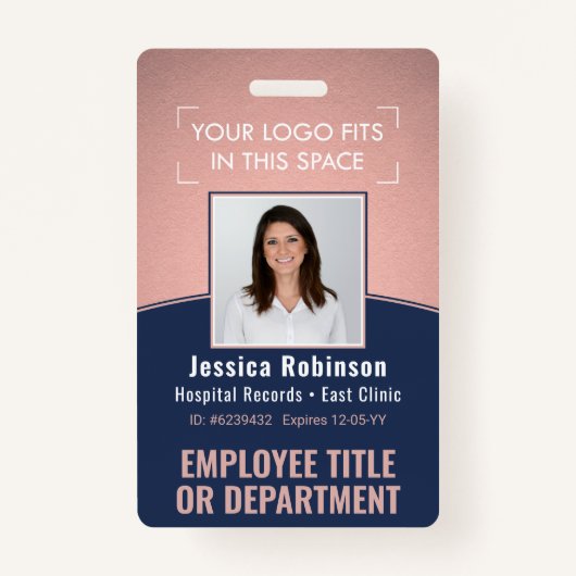 Werknemer Foto-ID Barcode Logo marine & roze curve Badge (Voorkant)