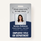 Werknemer Foto ID Barcode Logo Navy Silver Curve Badge (Voorkant)