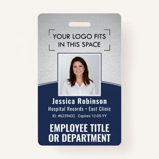 Werknemer Foto ID Barcode Logo Navy Silver Curve Badge (Voorkant)